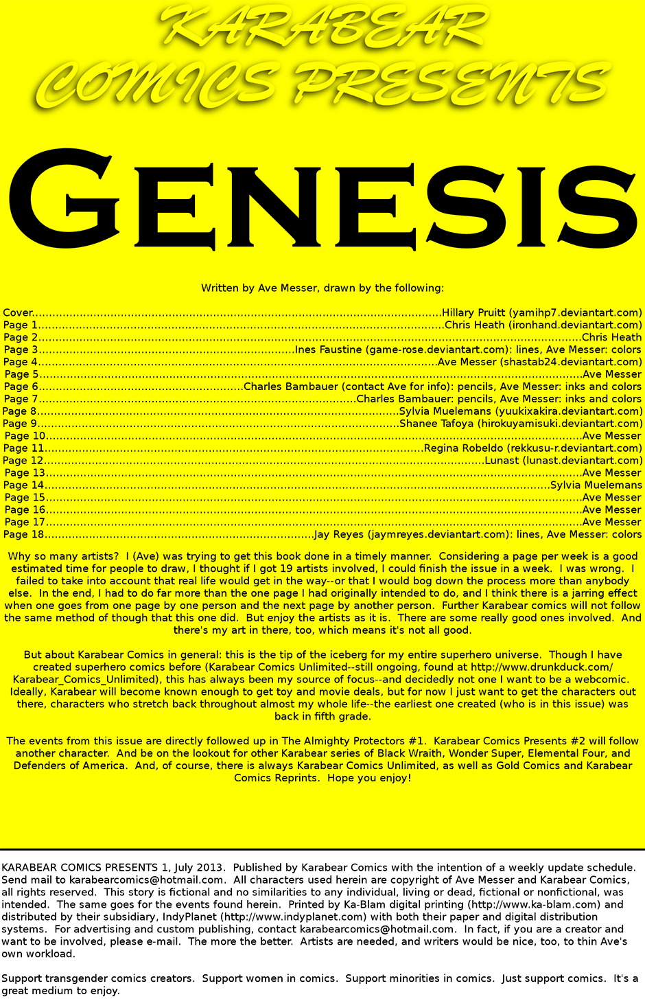 Issue 0: Genesis - Inside cover