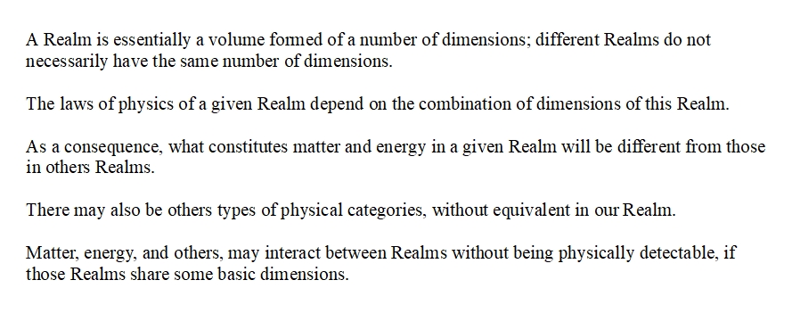 Realms, matter, energy, and others