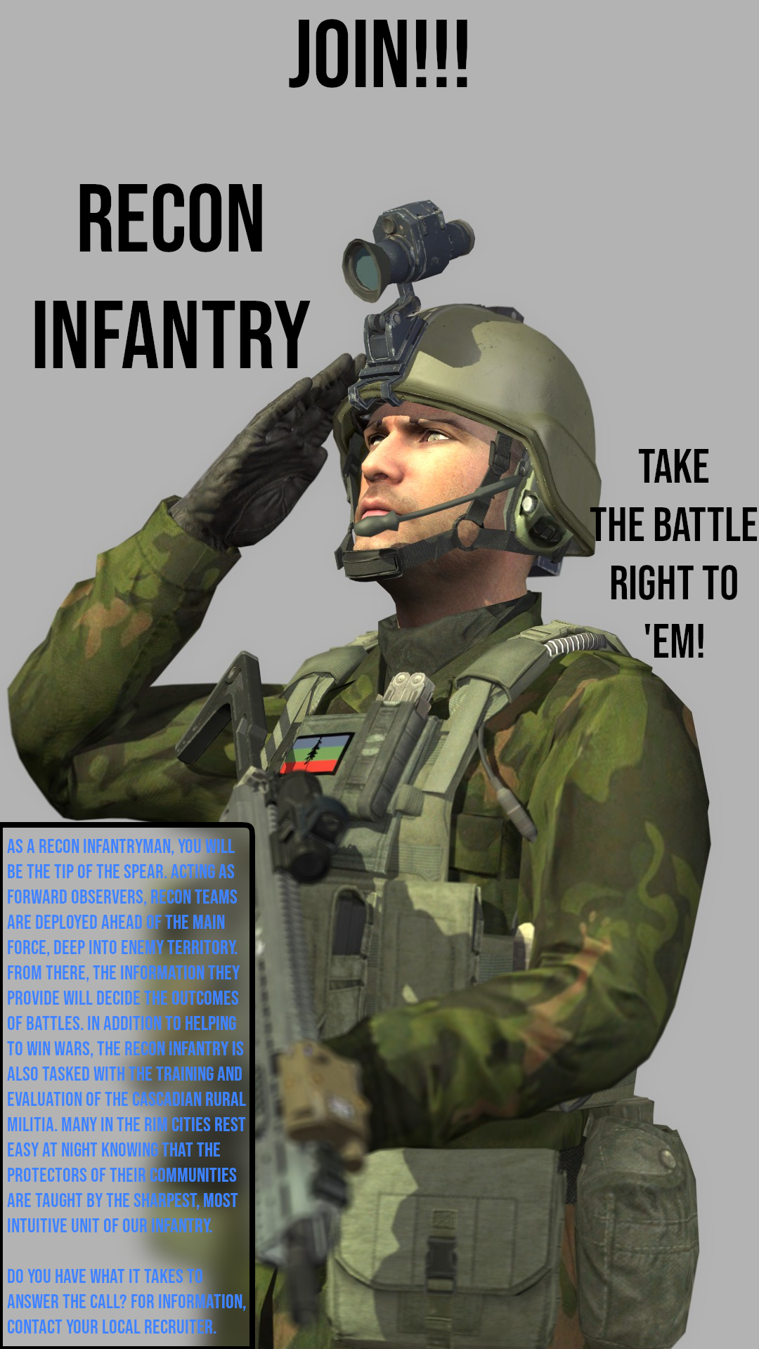 Recruitment Poster - Cascadian Recon Infantry