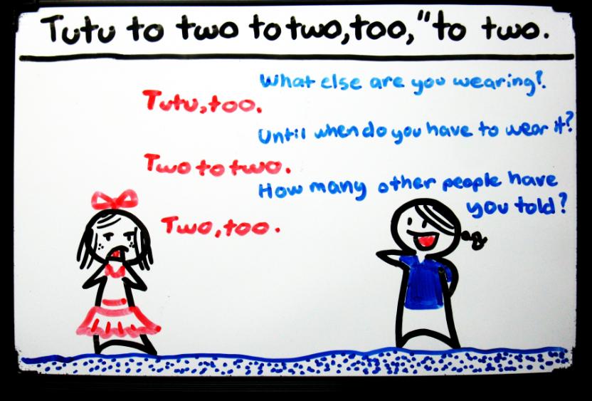 "Tutu to two to two,too" to two. 